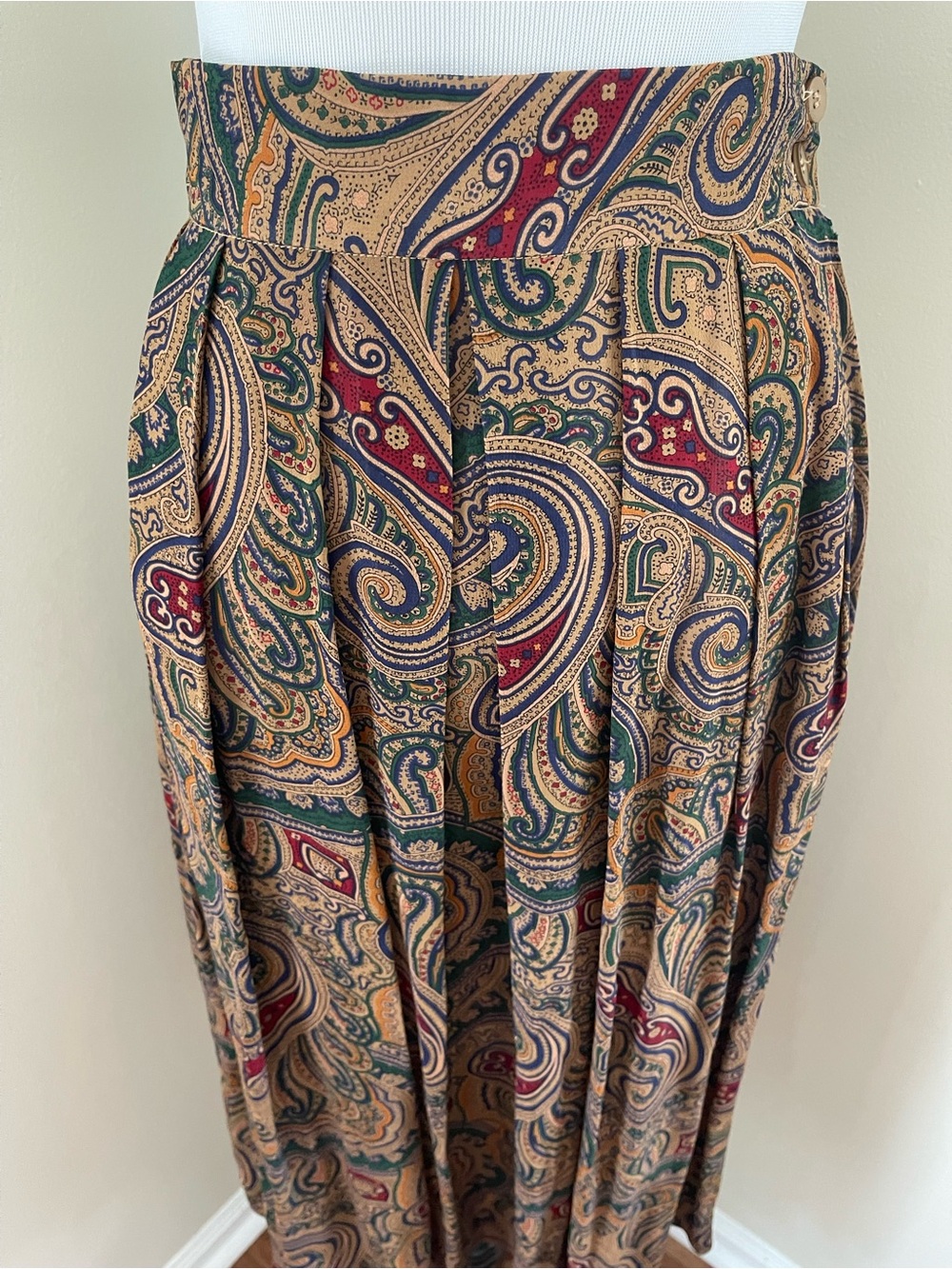 Vintage J.G. Hook Petites Paisley Pleated Midi Skirt Size 4P 100% Rayon